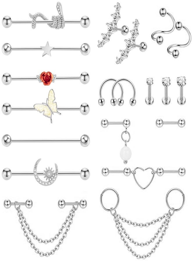 NICEIGHT 20Pcs 316L Stainless Steel Industrial Barbell Earring Cartilage Earring Helix Tragus Studs Conch Daith Piercing Jewelry S - Image 1